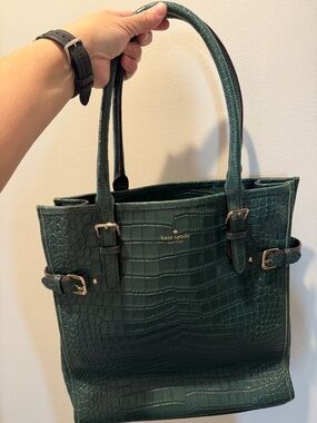 kate spade Green Croc-Embossed Tote with Gold Hardware